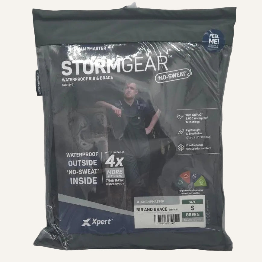 Swampmaster No-Sweat Stormgear Waterproof Bib & Brace Green | Waterproof Farm Overtrousers