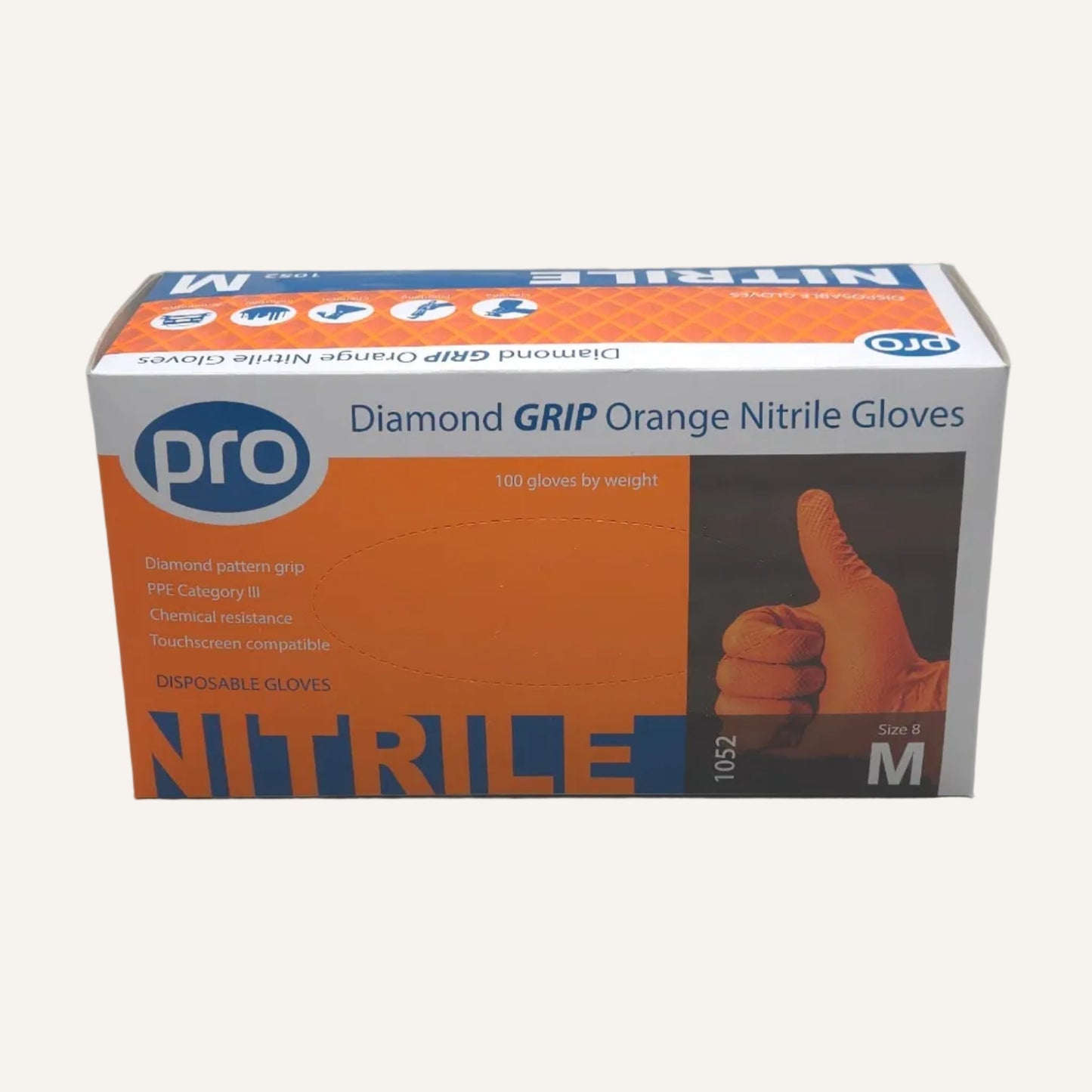Orange Diamond Grip Nitrile Gloves Medium | Heavy Duty Disposable Gloves