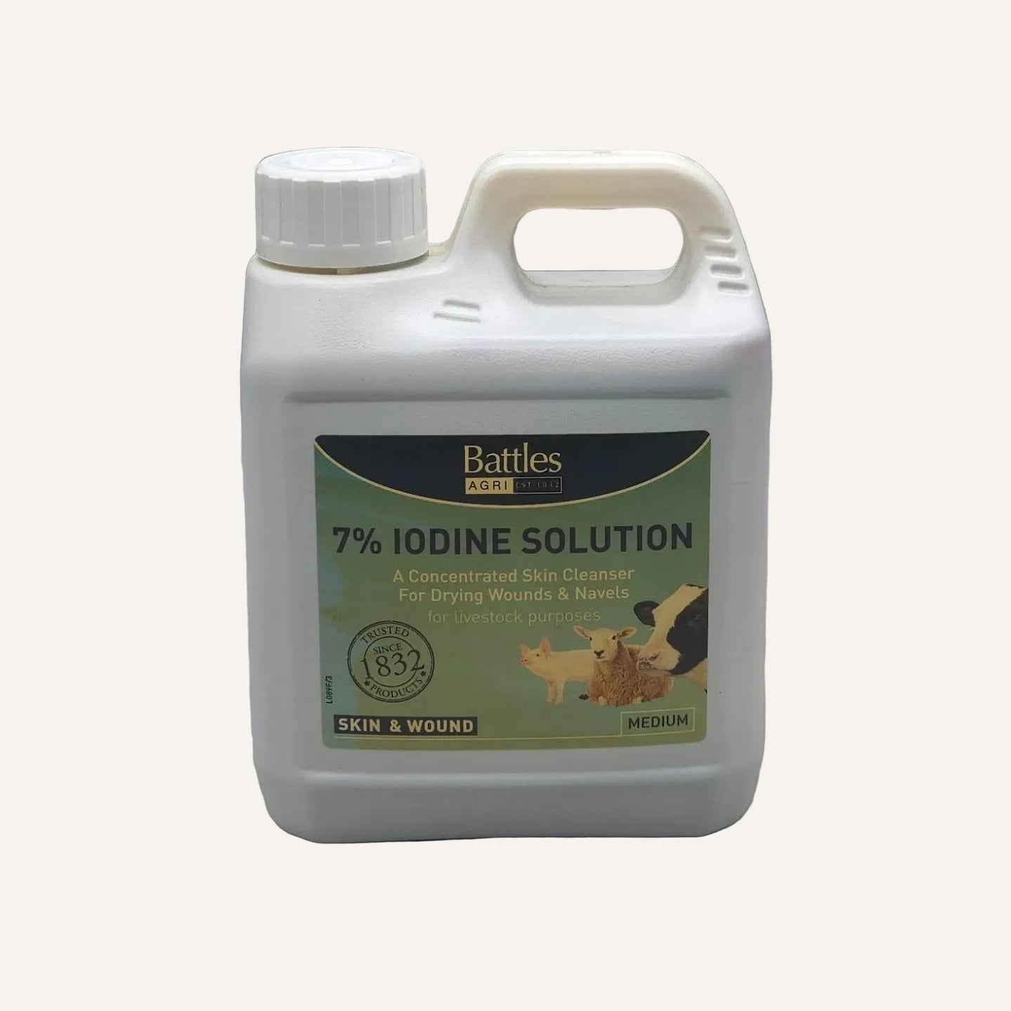Battles Iodine Solution 7% 1 Litre | Livestock Navel & Skin Disinfectant