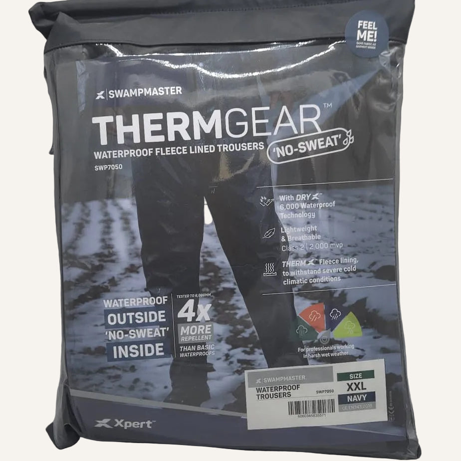 Swampmaster No-Sweat Thermgear Waterproof Trousers Navy | Insulated Farm Waterproofs
