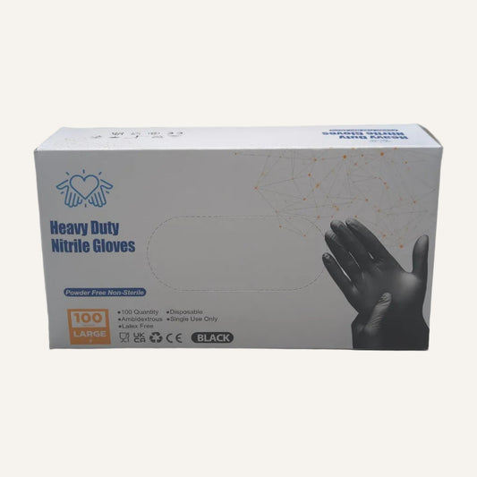 Heavy Duty Black Nitrile Gloves Large | Disposable Protective Gloves