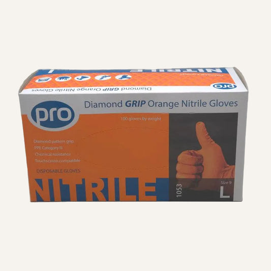 PRO UltraGRIP Orange Diamond Grip Nitrile Gloves Large | Heavy Duty Disposable Work Gloves