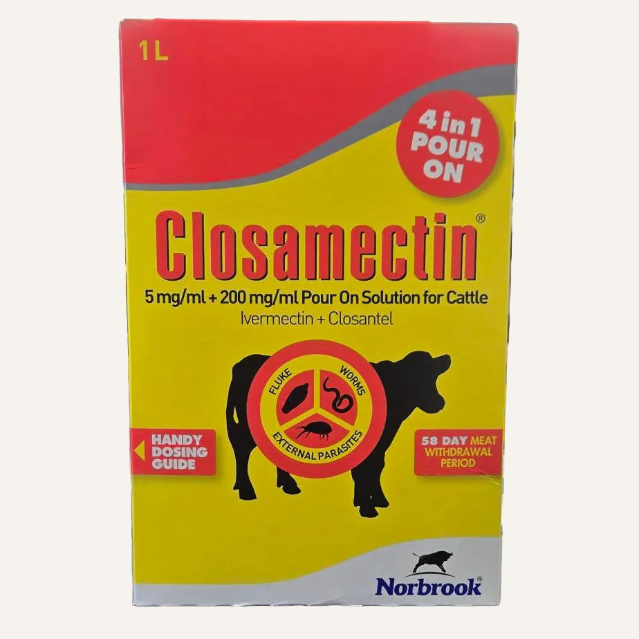 Closamectin Pour-On for Cattle 1 Litre | Fluke, Worm & Lice Treatment for Cattle