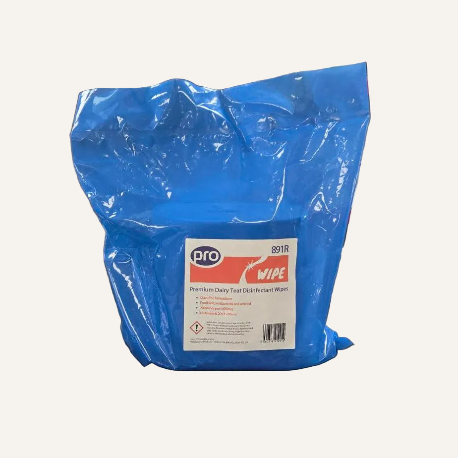 Premium Blue Dairy Teat Wipes 33gsm Refill Pack of 700 | Antibacterial Dairy Teat Wipes