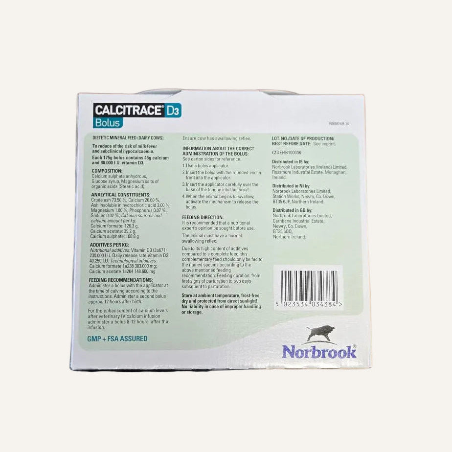 Norbrook Calcitrace D3 Bolus 175g x 4 | Milk Fever Support for Cows