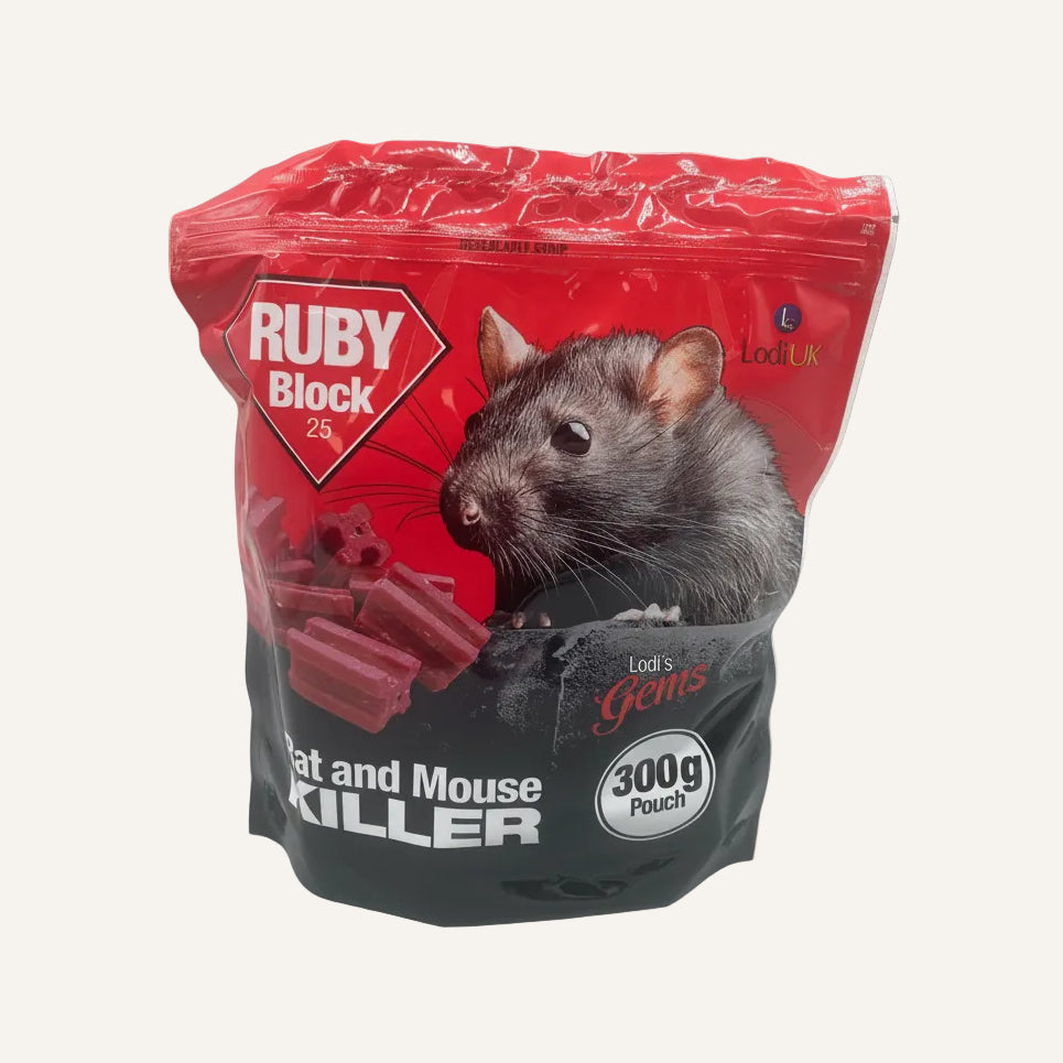 Ruby Block Rat Bait 300g Pouch | Ready-to-Use Rat & Mouse Bait Blocks