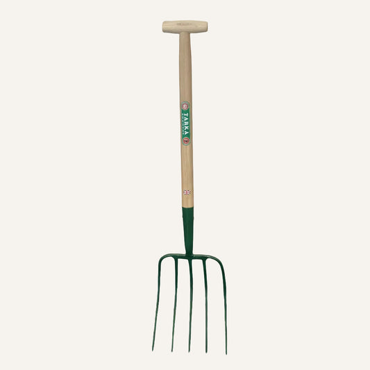 Manure Fork Wooden Handle 5 Prong | Heavy Duty Muck Fork for Farm & Stable Use